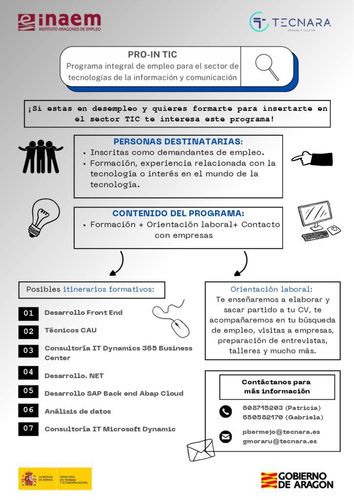 Infographic from INAEEM and RED.es detailing digital skills training and employment programs in Spanish.